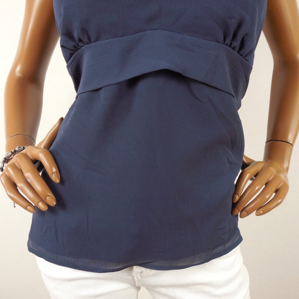 OLD NAVY M Halter Top NWT Beads Lined Chiffon V-Neck Ties In Back Navy Blue - Picture 5 of 11